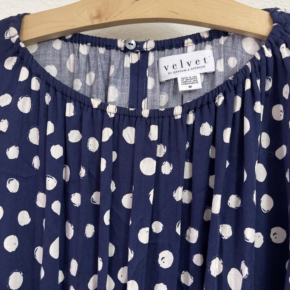 Velvet by Graham & Spencer Navy Polka‎ Dot Viscose Mini Dress Blue White Medium - Picture 3 of 6